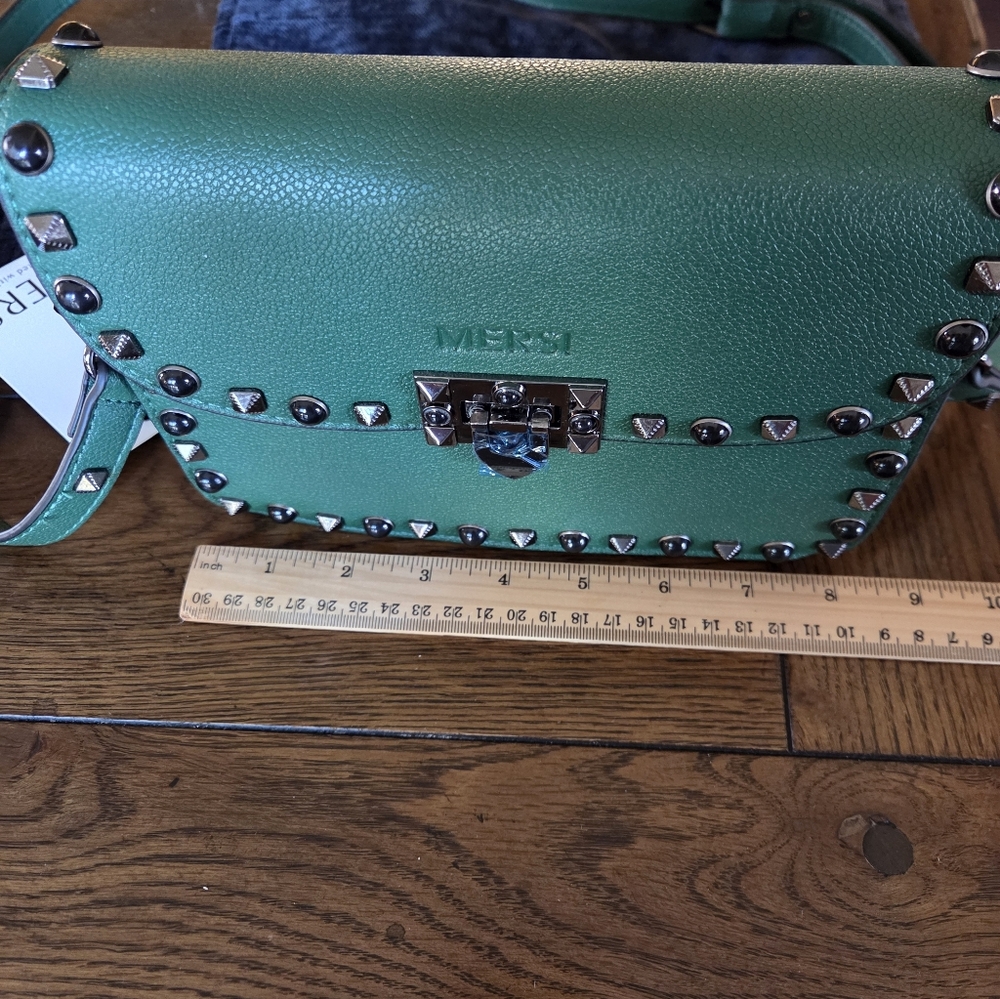 Mersi Vegan Green Crossbody Studded New With Tags Purse - Picture 9 of 14